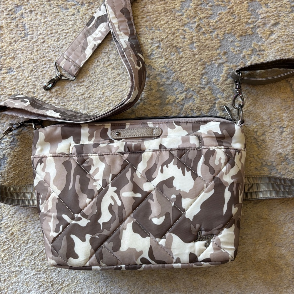 Lug Camouflage Print Bag in excellent condition brown and cream colors